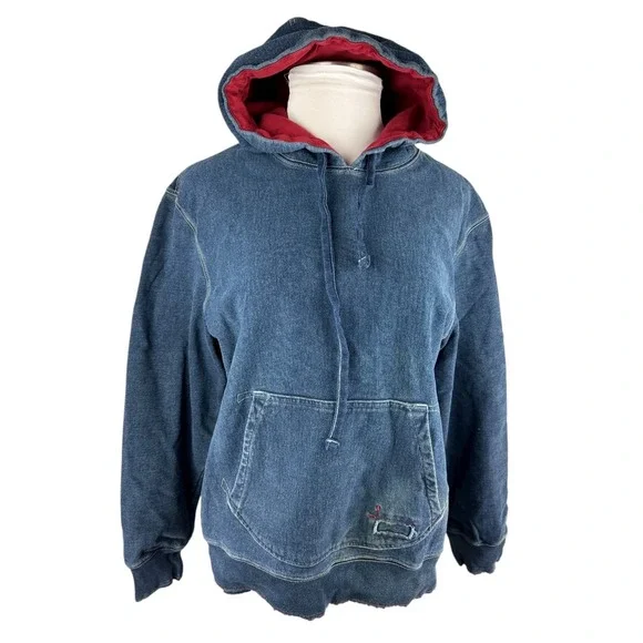 Vintage Gap x RED Hoodie Large Navy Distressed LS Fleece Lined Street Grunge Y2K - Picture 3 of 16